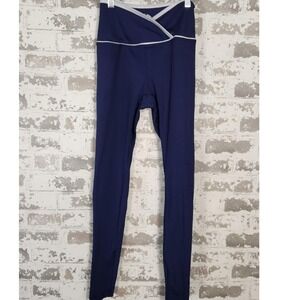 Year Of Ours Ribbed Leggings Medium High Crossover Waist‎ Activewear Navy Blue